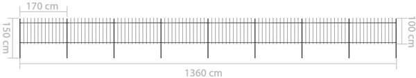 VidaXL Κάγκελα Περίφραξης με Λόγχες Μαύρα 13,6 x 1 μ. από Χάλυβα