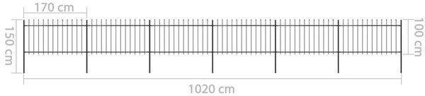 VidaXL Κάγκελα Περίφραξης με Λόγχες Μαύρα 10,2 x 1 μ. από Χάλυβα