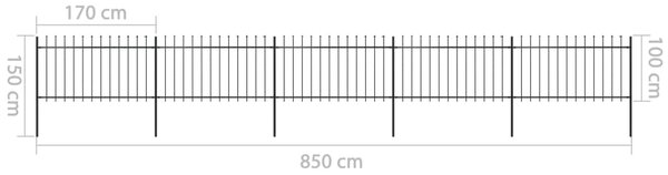 VidaXL Κάγκελα Περίφραξης με Λόγχες Μαύρα 8,5 x 1 μ. από Χάλυβα