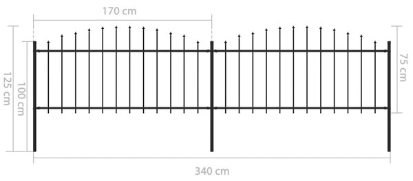 VidaXL Κάγκελα Περίφραξης με Λόγχες Μαύρα (0,5-0,75) x 3,4 μ. Ατσάλινα