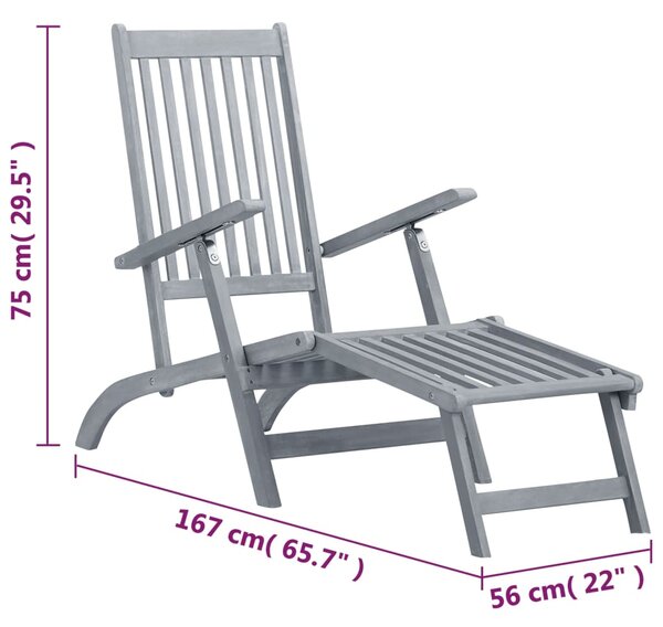 VidaXL Ξαπλώστρα Εξ. Χώρου με Υποπόδιο Γκρι Πατίνα Μασίφ Ξύλο Ακακίας