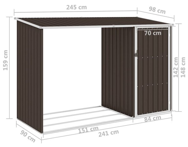 VidaXL Υπόστεγο Ξύλων/Αποθήκη Κήπου Καφέ 245x98x159 εκ. Γαλβ. Ατσάλι