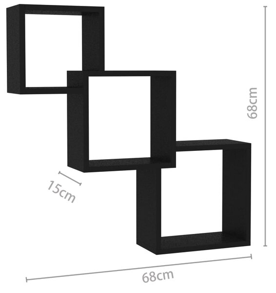 VidaXL Ράφια Κύβοι Τοίχου Μαύρα 68x15x68 εκ. από Επεξεργασμένο Ξύλο