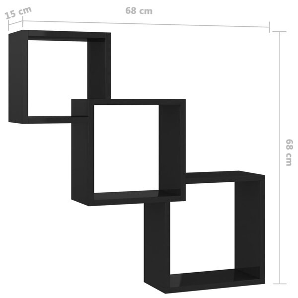 VidaXL Ράφια Κύβοι Τοίχου Γυαλιστερό Μαύρο 68x15x68 εκ. Επεξ. Ξύλο