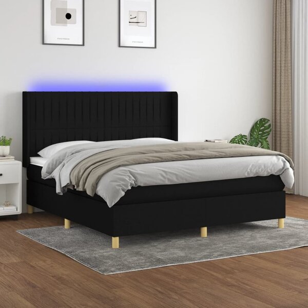 VidaXL Κρεβάτι Boxspring με Στρώμα & LED Μαύρο 180x200 εκ. Υφασμάτινο