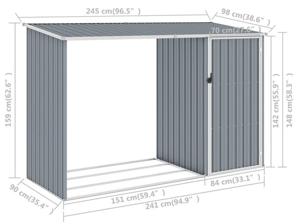 VidaXL Υπόστεγο Ξύλων/Αποθήκη Κήπου Γκρι 245x98x159 εκ. Γαλβ. Ατσάλι