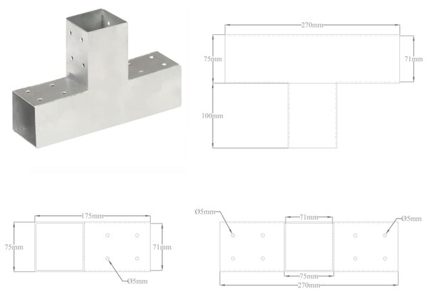 VidaXL Σύνδεσμοι Στύλου Σχήμα T 4 τεμ. 71x71 χιλ. Γαλβανισμένο Μέταλλο