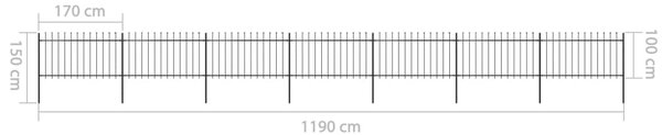 VidaXL Κάγκελα Περίφραξης με Λόγχες Μαύρα 11,9 x 1 μ. από Χάλυβα