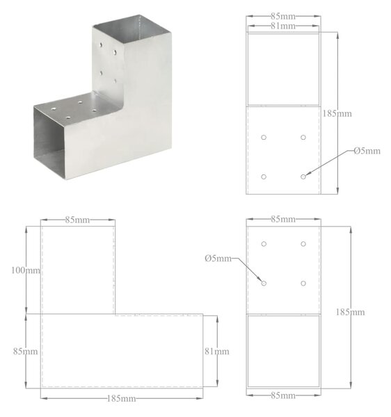 VidaXL Σύνδεσμοι Στύλου Σχήμα L 4 τεμ. 81x81 χιλ. Γαλβανισμένο Μέταλλο