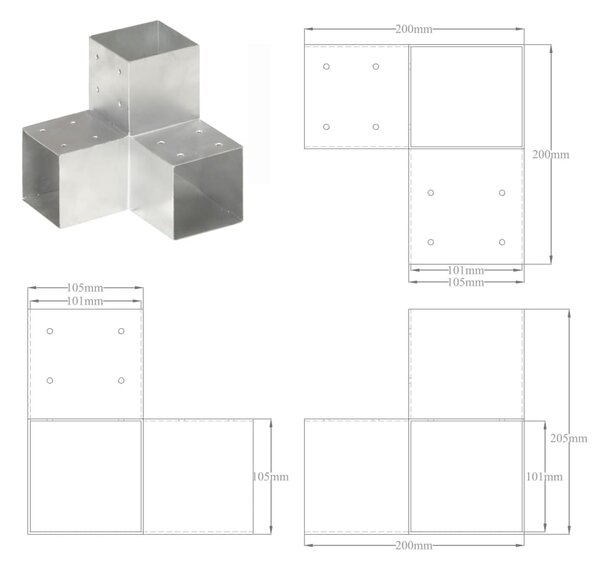 VidaXL Σύνδεσμοι Στύλου Σχήμα Υ 4 τεμ. 101x101 χιλ. Γαλβανισμ. Μέταλλο