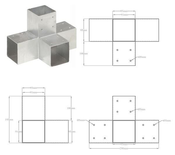 VidaXL Σύνδεσμοι Στύλου Σχήμα X 4 τεμ. 91x91 χιλ. Γαλβανισμένο Μέταλλο