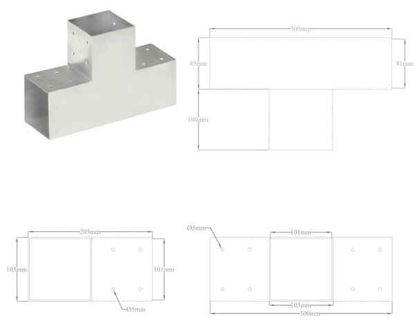 VidaXL Σύνδεσμος Στύλου Σχήματος T 101x101 χιλ. από Γαλβανισμ. Μέταλλο
