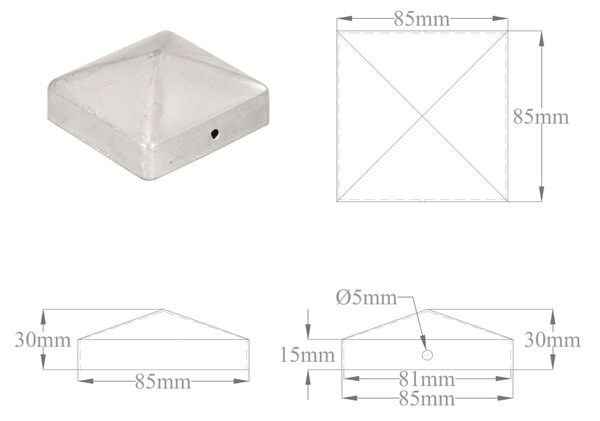 VidaXL Καπάκια Κολόνας Πυραμίδα 6 τεμ. 81x81 χιλ. Γαλβαν. Μέταλλο