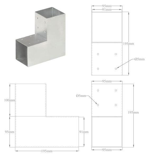 VidaXL Σύνδεσμοι Στύλου Σχήμα L 4 τεμ. 91x91 χιλ. Γαλβανισμένο Μέταλλο