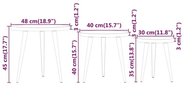 VidaXL Βοηθητικά Τραπέζια Σετ 3 Τεμαχίων Σκούρο Καφέ από MDF/Σίδερο