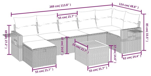 Σαλόνι Κήπου 8 Τεμαχίων Μαύρο από Συνθετικό Ρατάν με Μαξιλάρια - Μαύρο