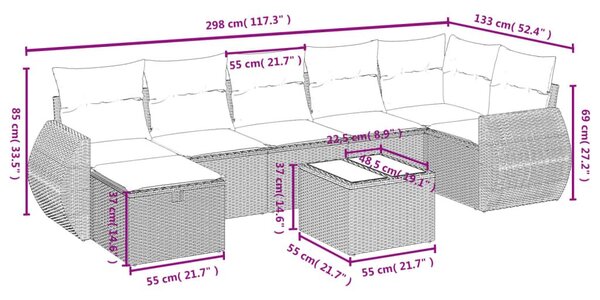 Σαλόνι Κήπου 8 Τεμαχίων Μαύρο από Συνθετικό Ρατάν με Μαξιλάρια - Μαύρο