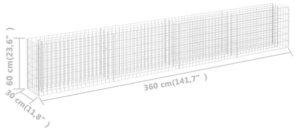 VidaXL Συρματοκιβώτιο-Γλάστρα Υπερυψωμένη 360x30x60 εκ. Γαλβ. Χάλυβας