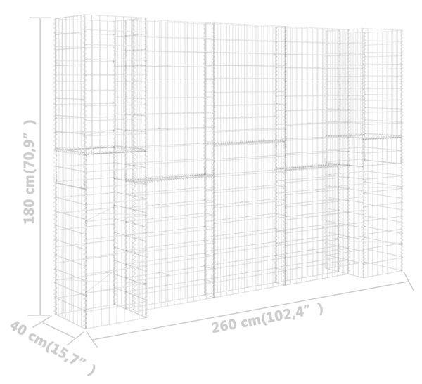 VidaXL Συρματοκιβώτιο Γλάστρα Σχήμα «Η» 260x40x180 εκ. Ατσάλινο Σύρμα