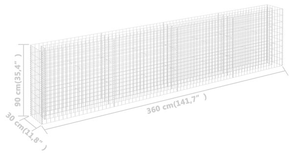 VidaXL Συρματοκιβώτιο-Γλάστρα Υπερυψωμένη 360x30x90 εκ. Γαλβ. Χάλυβας