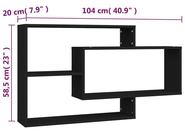 VidaXL Ραφιέρα Τοίχου Μαύρη 104 x 20 x 58,5 εκ. από Επεξεργασμένο Ξύλο