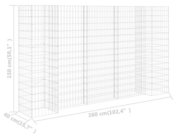 VidaXL Συρματοκιβώτιο Γλάστρα Σχήμα «Η» 260x40x150 εκ. Ατσάλινο Σύρμα