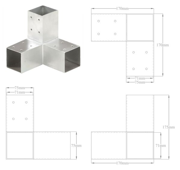 VidaXL Σύνδεσμοι Στύλου Σχήμα Υ 4 τεμ. 71x71 χιλ. Γαλβανισμένο Μέταλλο