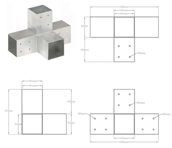 VidaXL Σύνδεσμοι Στύλου Σχήμα X 4 τεμ. 81x81 χιλ. Γαλβανισμένο Μέταλλο