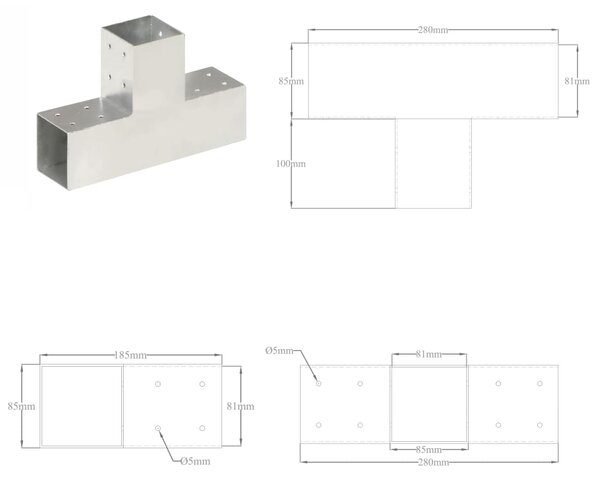 VidaXL Σύνδεσμοι Στύλου Σχήμα T 4 τεμ. 81x81 χιλ. Γαλβανισμένο Μέταλλο