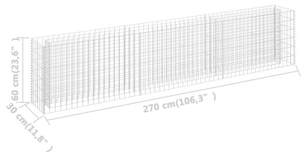 VidaXL Συρματοκιβώτιο-Γλάστρα Υπερυψωμένη 270x30x60 εκ. Γαλβ. Χάλυβας