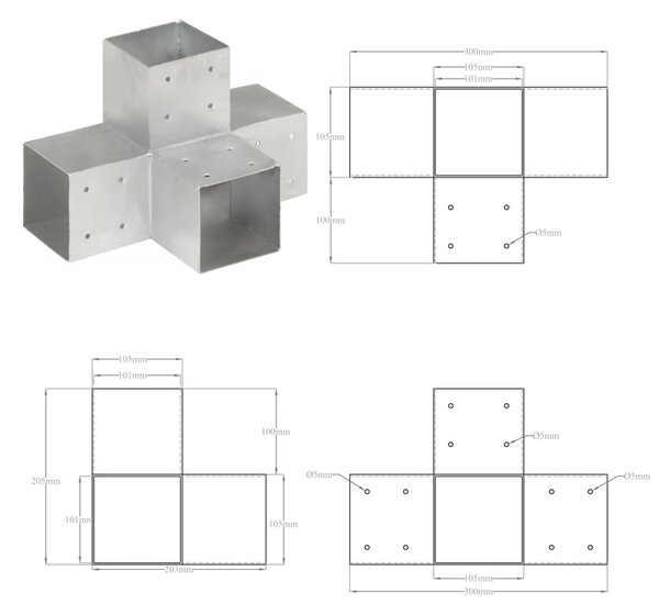 VidaXL Σύνδεσμοι Στύλου Σχήμα X 4 τεμ. 101x101 χιλ. Γαλβανισμ. Μέταλλο