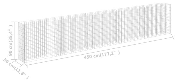 VidaXL Συρματοκιβώτιο-Γλάστρα Υπερυψωμένη 450x30x90 εκ. Γαλβ. Χάλυβας