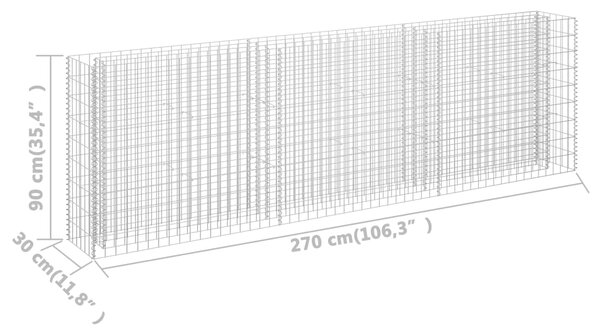 VidaXL Συρματοκιβώτιο-Γλάστρα Υπερυψωμένη 270x30x90 εκ. Γαλβ. Χάλυβας