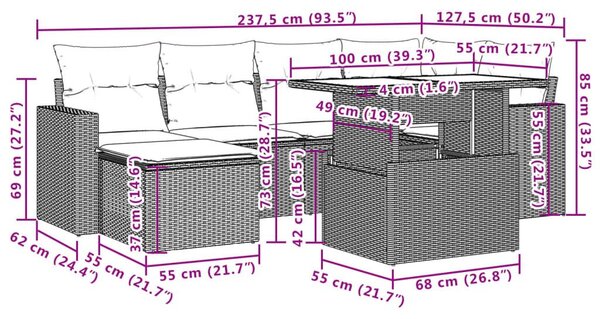 Καναπές Σετ 7 Τεμαχίων Μαύρο Συνθετικό Ρατάν με Μαξιλάρια - Μαύρο