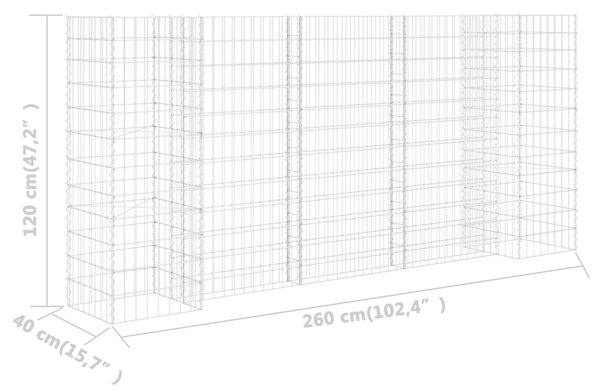 VidaXL Συρματοκιβώτιο Γλάστρα Σχήμα «Η» 260x40x120 εκ. Ατσάλινο Σύρμα