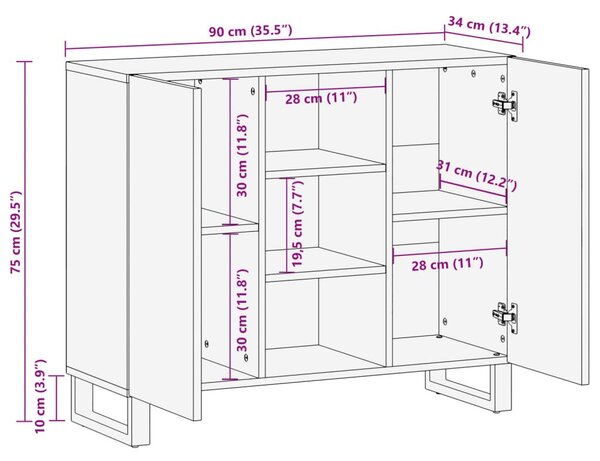 Ντουλάπι 90x34x75 εκ. από Μασίφ Ξύλο Ακακίας - Καφέ