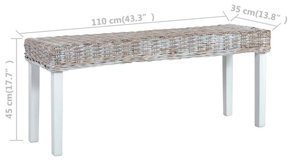 VidaXL Πάγκος 110 εκ. Λευκός Φυσικό Ρατάν Kubu και Μασίφ Ξύλο Μάνγκο