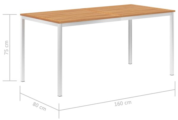 VidaXL Τραπεζαρία Κήπου 160x80x75 εκ Μασίφ Ξύλο Teak/Ανοξείδωτο Ατσάλι