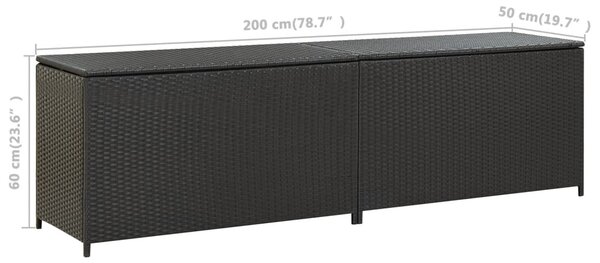 VidaXL Κουτί Αποθήκευσης Κήπου Μαύρο 200x50x60 εκ. από Συνθετικό Ρατάν