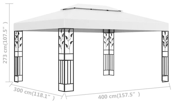 VidaXL Κιόσκι με Διπλή Οροφή Λευκό 3 x 4 μ