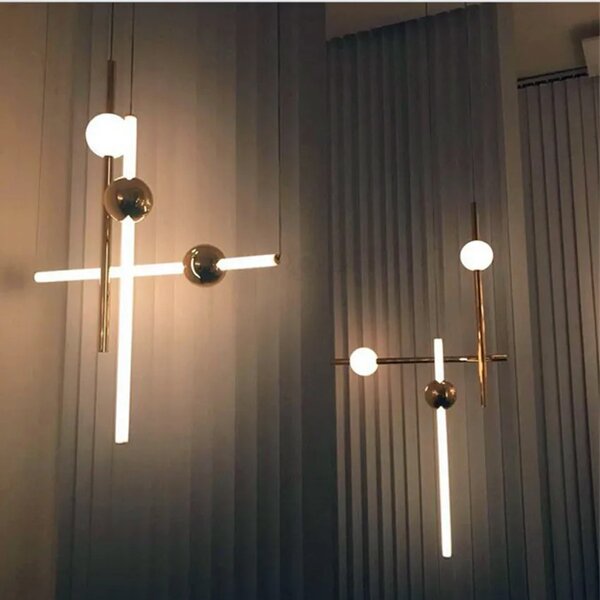 Μακρύ κρεμαστό φωτιστικό οροφής LED APP475-CP Gold