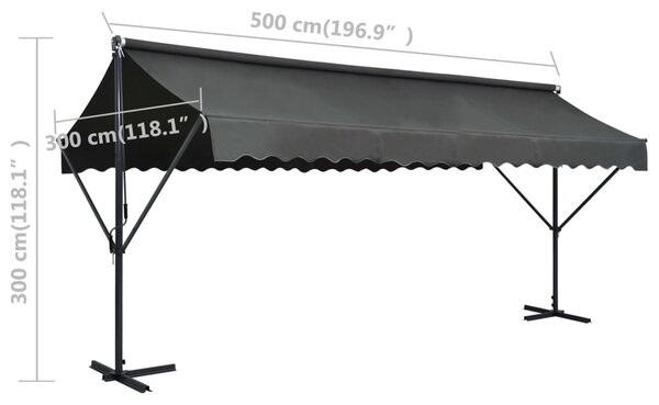 VidaXL Τέντα Μεταφερόμενη με Βραχίονες Ανθρακί 500 x 300 εκ