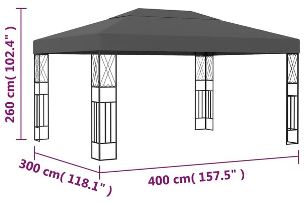 VidaXL Κιόσκι Ανθρακί 3 x 4 μ. Υφασμάτινο