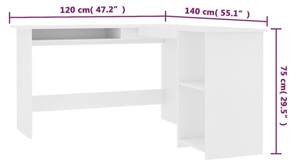 VidaXL Γραφείο Γωνιακό Λευκό 120 x 140 x 75 εκ. από Επεξ. Ξύλο