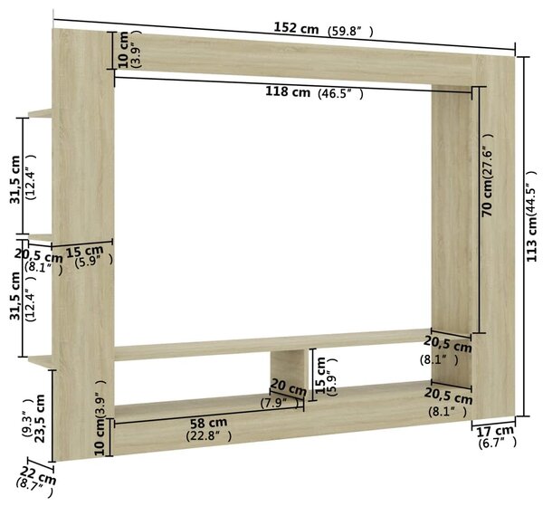 VidaXL Έπιπλο Τηλεόρασης Sonoma Δρυς 152x22x113 εκ. Επεξεργασμένο Ξύλο