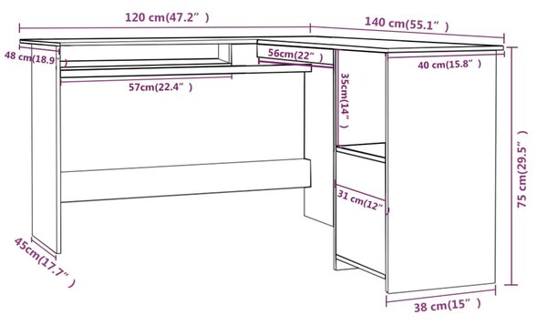 VidaXL Γραφείο Γωνιακό Γυαλιστερό Γκρι 120 x 140 x 75 εκ. Μοριοσανίδα