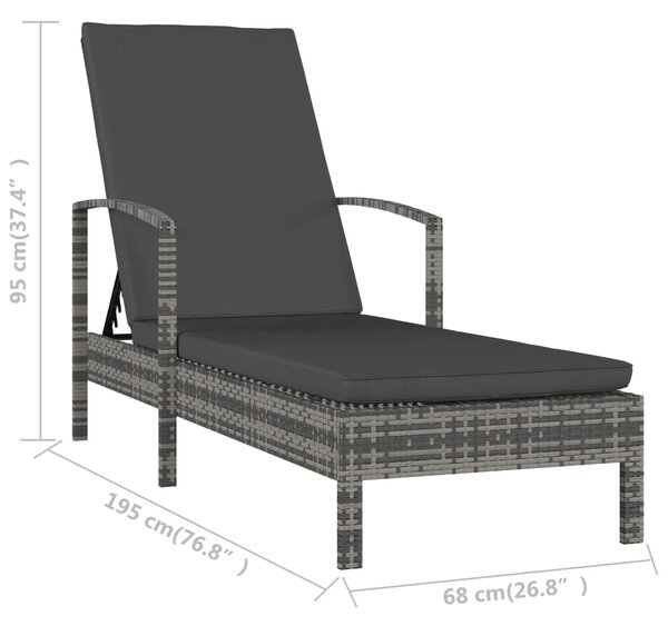 VidaXL Ξαπλώστρα με Μπράτσα Γκρι από Συνθετικό Ρατάν