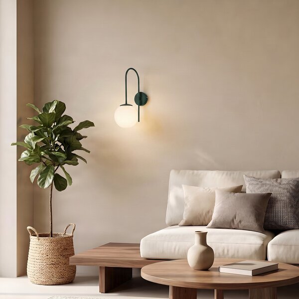 Luminex Φωτιστικό τοίχου Cambridge, σκούρο πράσινο, ύψος 34 cm, μέταλλο/γυαλί E14, ρυθμιζόμενος, Πράσινο, Σαλόνι / τραπεζαρία, Μέταλλο, σύγχρονο, Σφαίρα