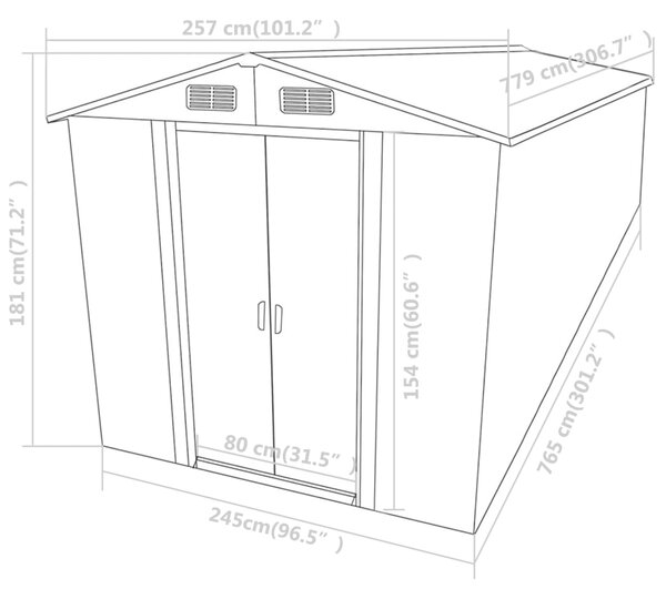 VidaXL Αποθήκη Κήπου Καφέ 257 x 779 x 181 εκ. Γαλβανισμένο Ατσάλι