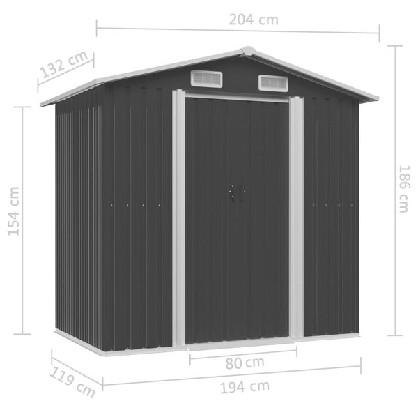 VidaXL Αποθήκη Κήπου Ανθρακί 204 x 132 x 186 εκ. Ατσάλινη